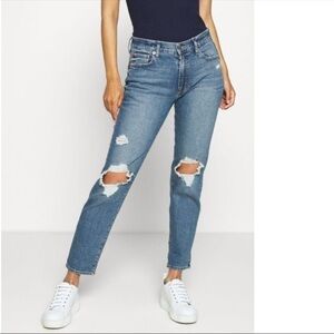 GAP Denim Medium Wash‎ Ripped Girlfriend Mid Rise Jeans Size 0/25